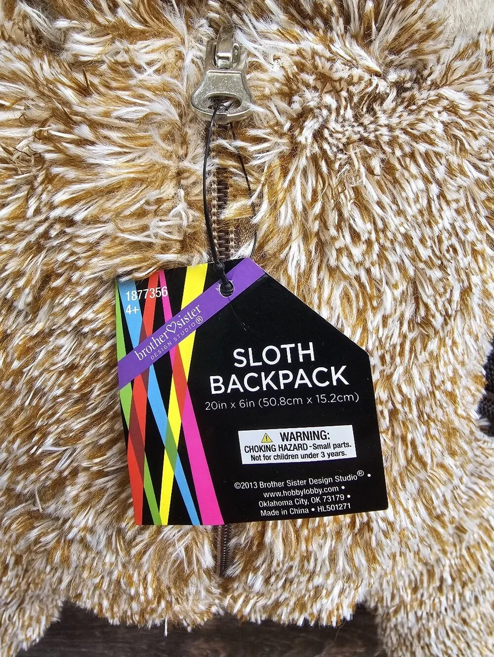 NWT Brother Sister Design Studio Plush Sloth Backpack Stuffed Animal Adjustable